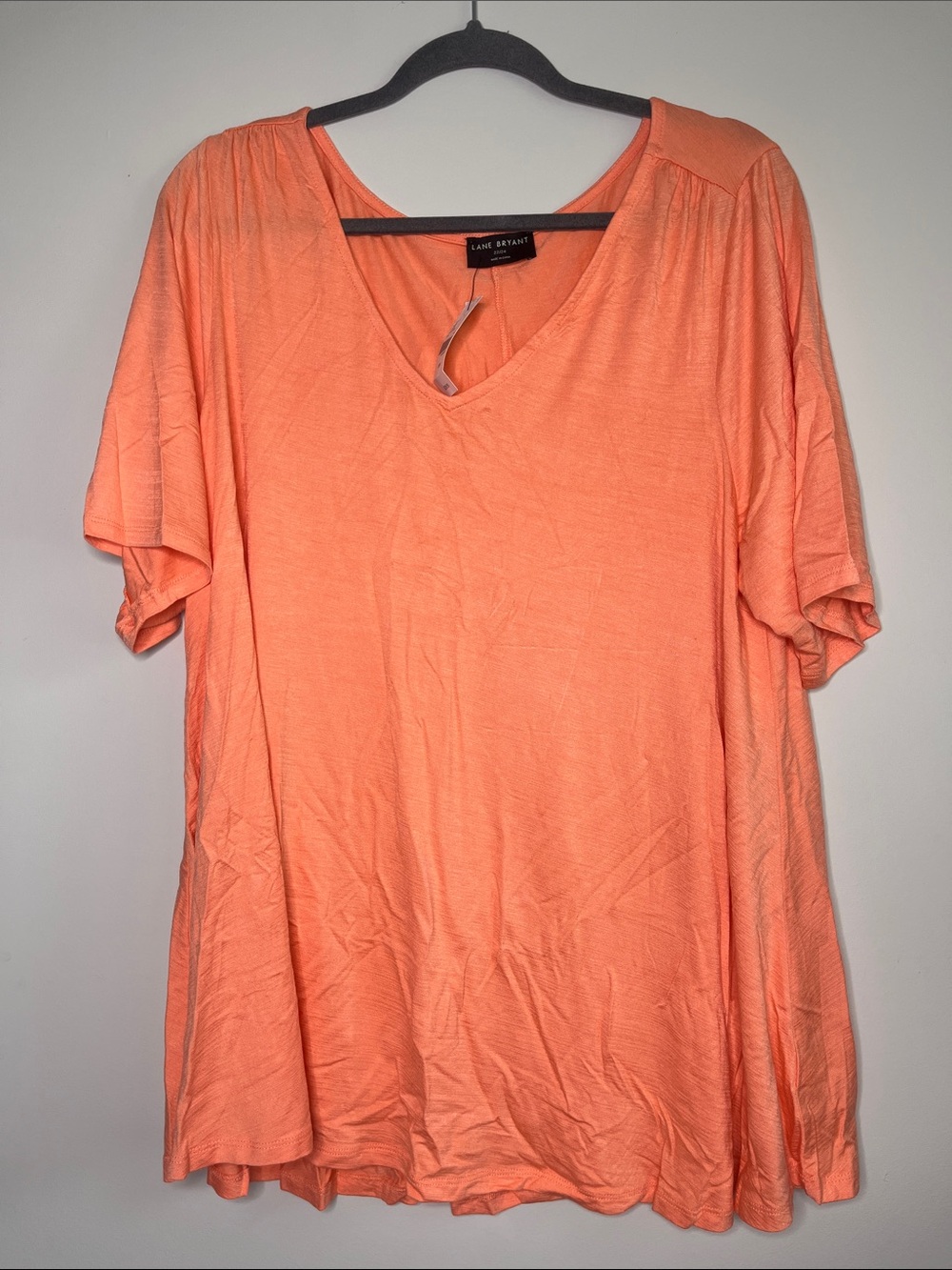 Lane Bryant Peach-Orange V-Neck Short Sleeve Top